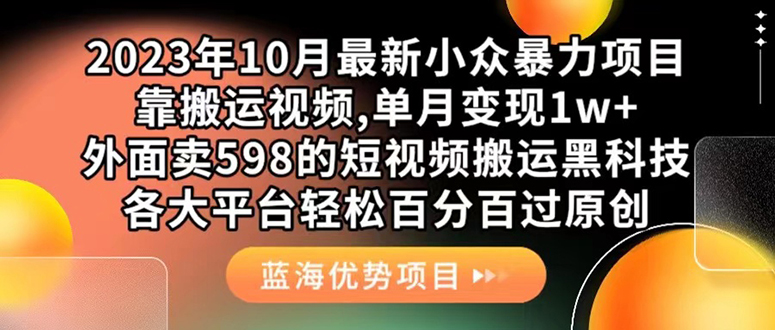 外面卖598的10月最新短视频搬运黑科技，各大平台百分百过原创 靠搬运月入1w - 蓝天网赚-蓝天网赚