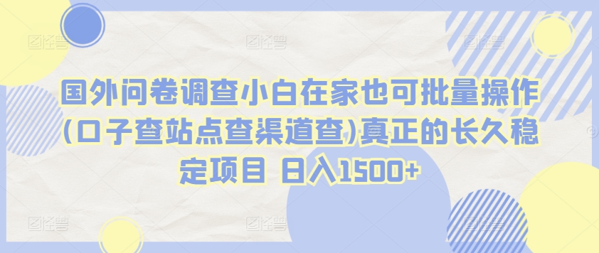 国外问卷调查小白在家也可批量操作(口子查站点查渠道查)真正的长久稳定项目 日入1500+ - 蓝天网赚-蓝天网赚