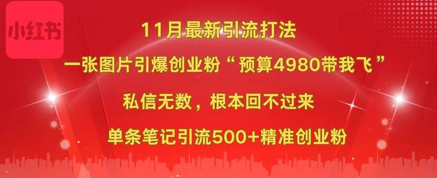 小红书11月最新图片打法，一张图片引爆创业粉“预算4980带我飞”，私信无数，根本回不过来，单条笔记引流500+精准创业粉 - 蓝天网赚-蓝天网赚